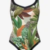 Charmline Floral Safari Shaped Neck Swimsuit - White Jungle Fashion