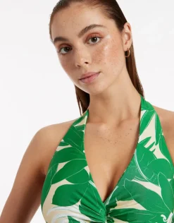Jets Floreale D DD Twist Front Bikini Top - Green New
