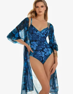 Roidal Floreale Midi Length Beach Shirt - Blue Sale