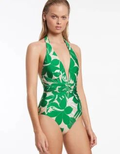 Jets Floreale Plunge Swimsuit - Green Sale