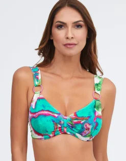 Nuria Ferrer Frida Underwired Ring Bikini Top - Green Marble Fashion
