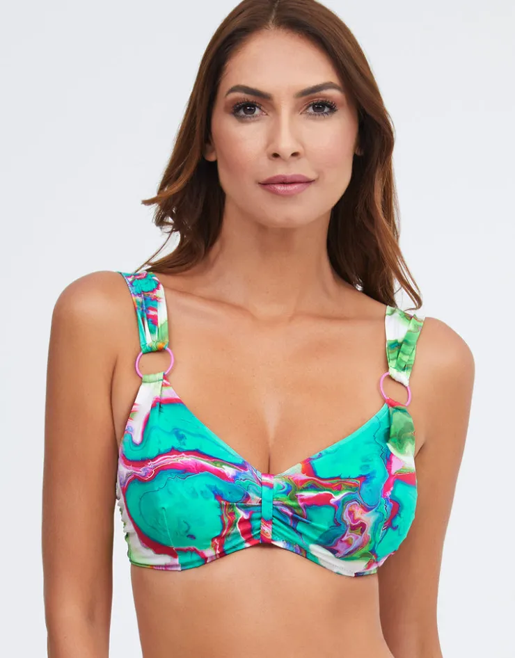 Nuria Ferrer Frida Underwired Ring Bikini Top - Green Marble Fashion