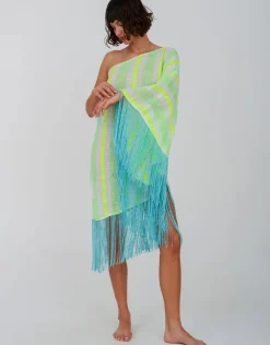 Pitusa Fringed One Shoulder Kaftan - Neon Yellow New