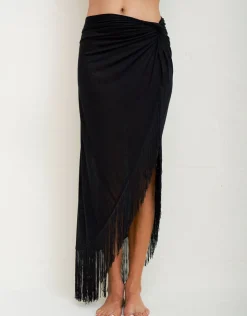 Pitusa Fringed Sarong Skirt - Black Hot