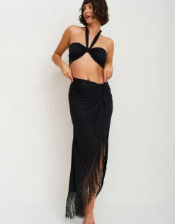 Pitusa Fringed Sarong Skirt - Black Hot