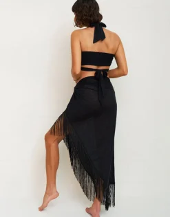 Pitusa Fringed Sarong Skirt - Black Hot
