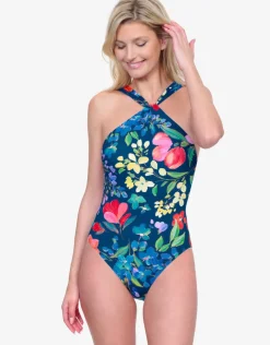 Gottex Garden Dream High Neck Swimsuit - Multi Navy Sale