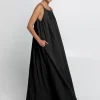 Greek Archaic Kori Gathered Maxi Dress - Black Sale