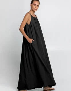 Greek Archaic Kori Gathered Maxi Dress - Black Sale
