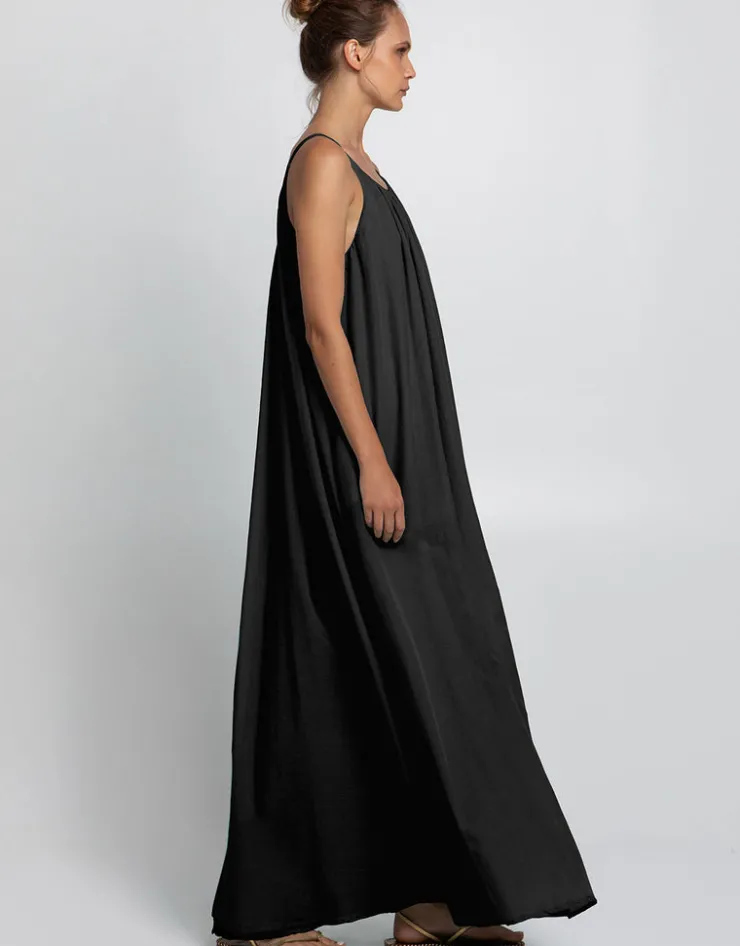 Greek Archaic Kori Gathered Maxi Dress - Black Sale