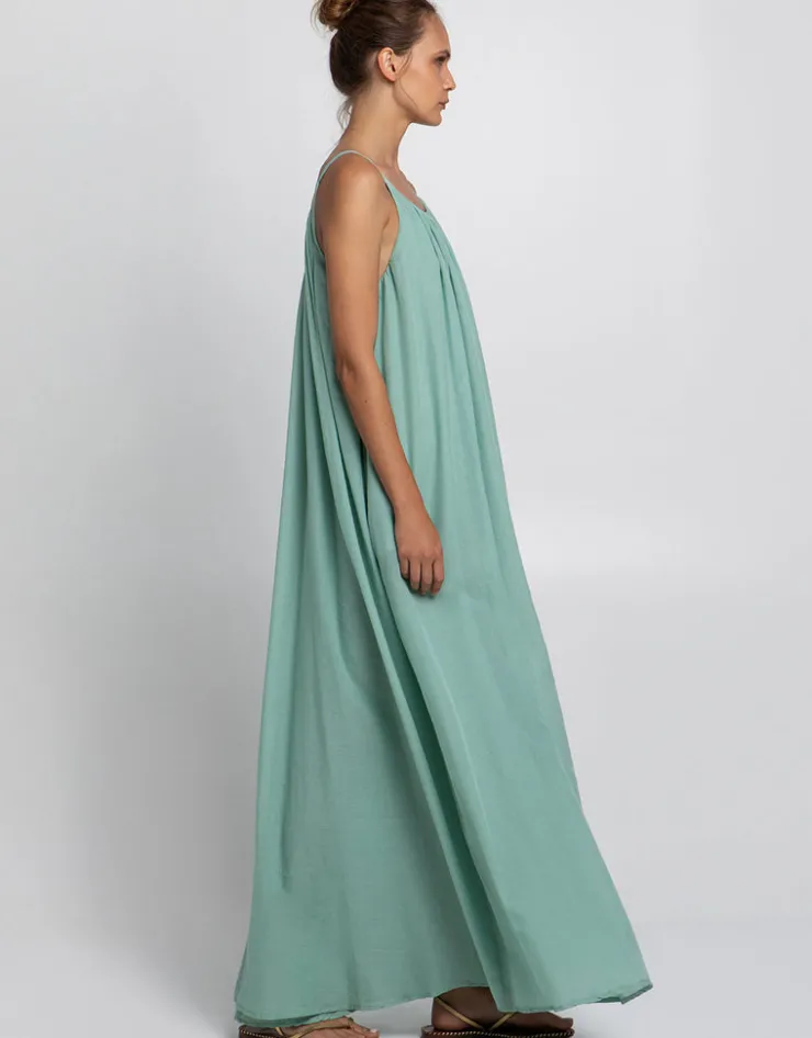 Greek Archaic Kori Gathered Maxi Dress - Sea Green Hot