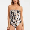 Nuria Ferrer Geo Bandeau Swimsuit - Black White and Gold Clearance