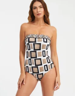 Nuria Ferrer Geo Bandeau Swimsuit - Black White and Gold Clearance