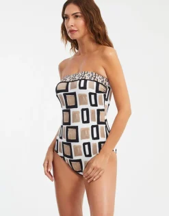 Nuria Ferrer Geo Bandeau Swimsuit - Black White and Gold Clearance