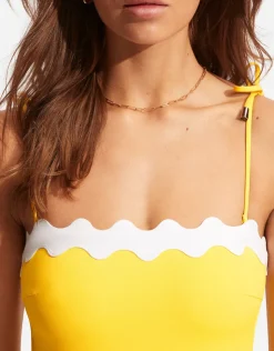 Seafolly Gia Ric Rac Bandeau Swimsuit - Citron Clearance
