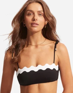 Seafolly Gia Ric Rac Bustier Bandeau Bikini Top - Black Discount