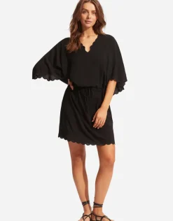 Seafolly Gia Scallop Kaftan - Black Hot
