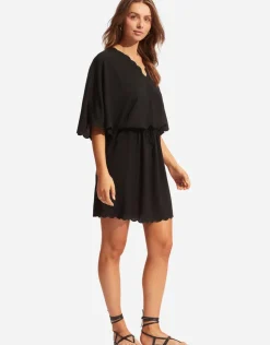 Seafolly Gia Scallop Kaftan - Black Hot