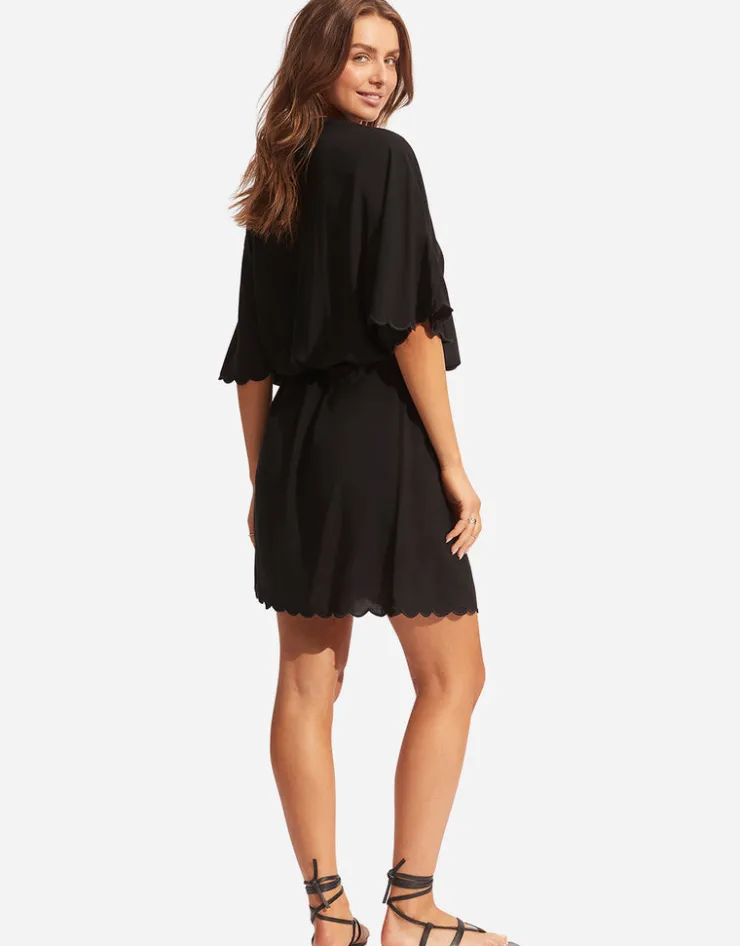 Seafolly Gia Scallop Kaftan - Black Hot