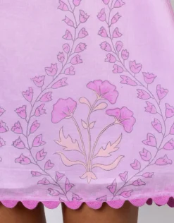 Juliet Dunn Ginko Print Off Shoulder Mini Dress with Ric-Rac - Violet and Peach Sale