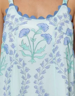 Juliet Dunn Ginko Print Swing Dress with Ric-Rac - Aqua and Blue Outlet