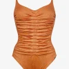 Maryan Mehlhorn Glance Ruched Underwired Swimsuit - Metallic Apricot Hot