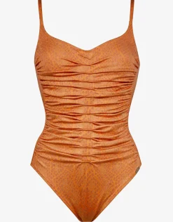 Maryan Mehlhorn Glance Ruched Underwired Swimsuit - Metallic Apricot Hot