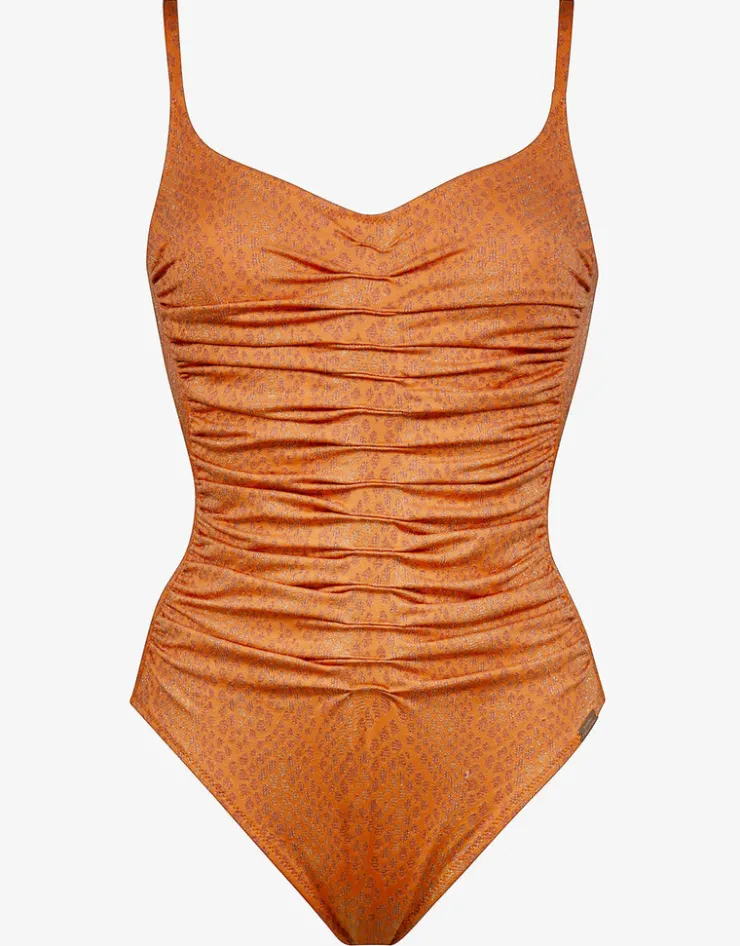 Maryan Mehlhorn Glance Ruched Underwired Swimsuit - Metallic Apricot Hot