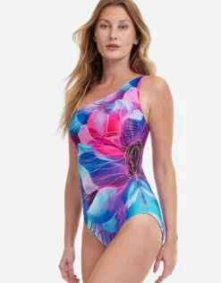 Gottex Golden Blossom One Shoulder Swimsuit - Multi Hot