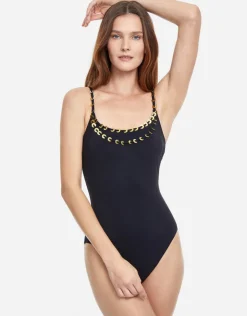 Gottex Golden Touch Round Neck Swimsuit - Black Hot