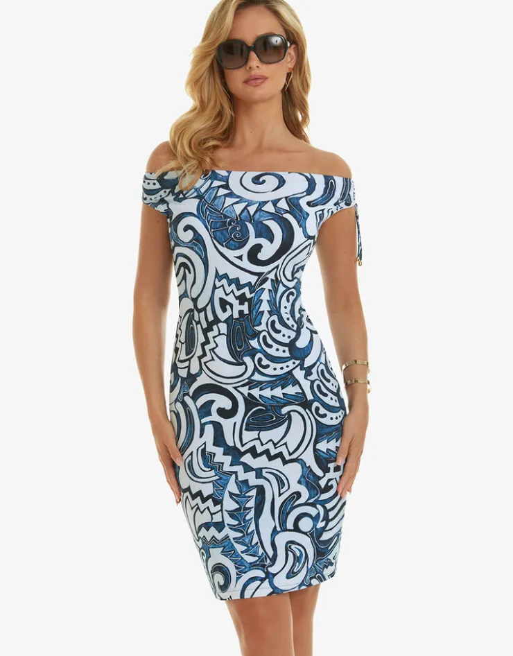 Roidal Graffiti Beach Dress - Blue and White Fashion