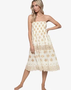 PQ Swim Haven Evie Smocked Cover Up - White/Gold Discount