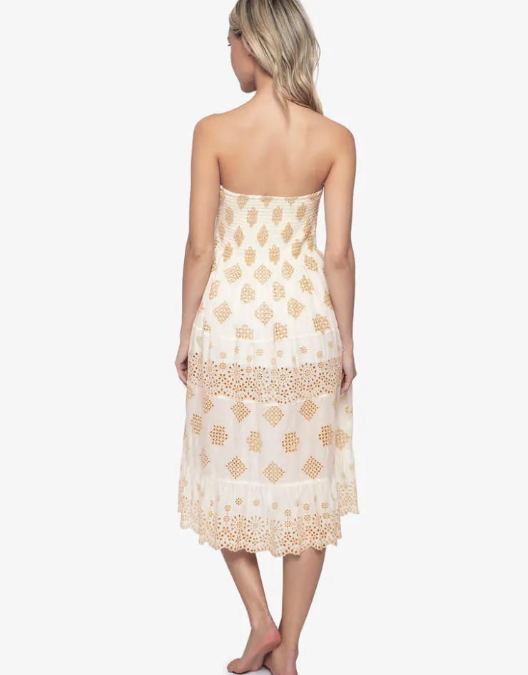 PQ Swim Haven Evie Smocked Cover Up - White/Gold Discount