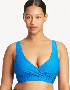Sea Level Honeycomb Cross Front Multi-Fit Bikini Top - Capri Blue Clearance