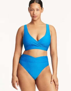 Sea Level Honeycomb Cross Front Multi-Fit Bikini Top - Capri Blue Clearance