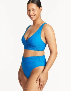 Sea Level Honeycomb Cross Front Multi-Fit Bikini Top - Capri Blue Clearance