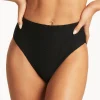 Sea Level Honeycomb Retro High Waist Bikini Pant - Black New