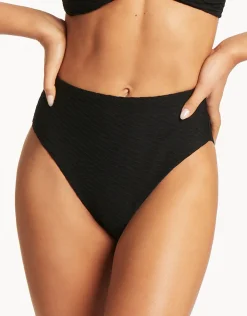 Sea Level Honeycomb Retro High Waist Bikini Pant - Black New