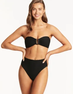 Sea Level Honeycomb Retro High Waist Bikini Pant - Black New