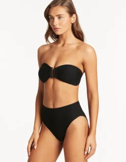 Sea Level Honeycomb U Bar Bandeau Bikini Top - Black Fashion