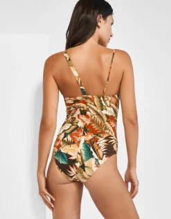 Maryan Mehlhorn Hypnotic One Shoulder Swimsuit - Sepia Leaves Fashion