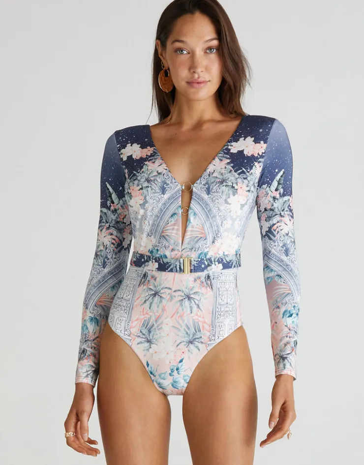 Aqua Blu Indianic Alexandra One Piece Swimsuit - Floral New
