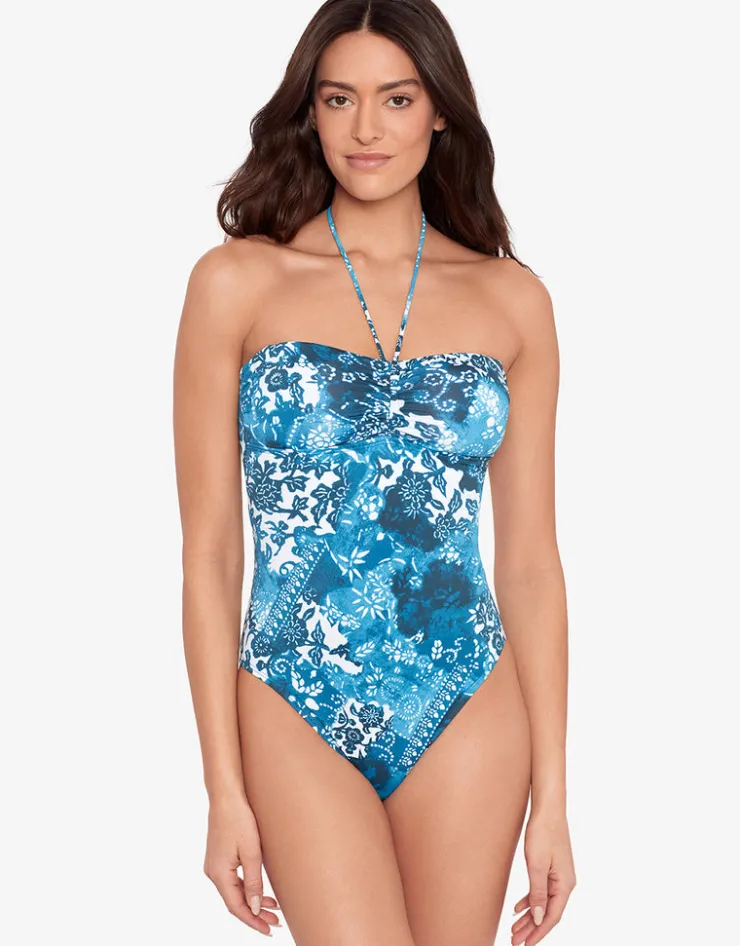 Lauren Ralph Lauren Indigo Patchwork Halter Bandeau Swimsuit Sale