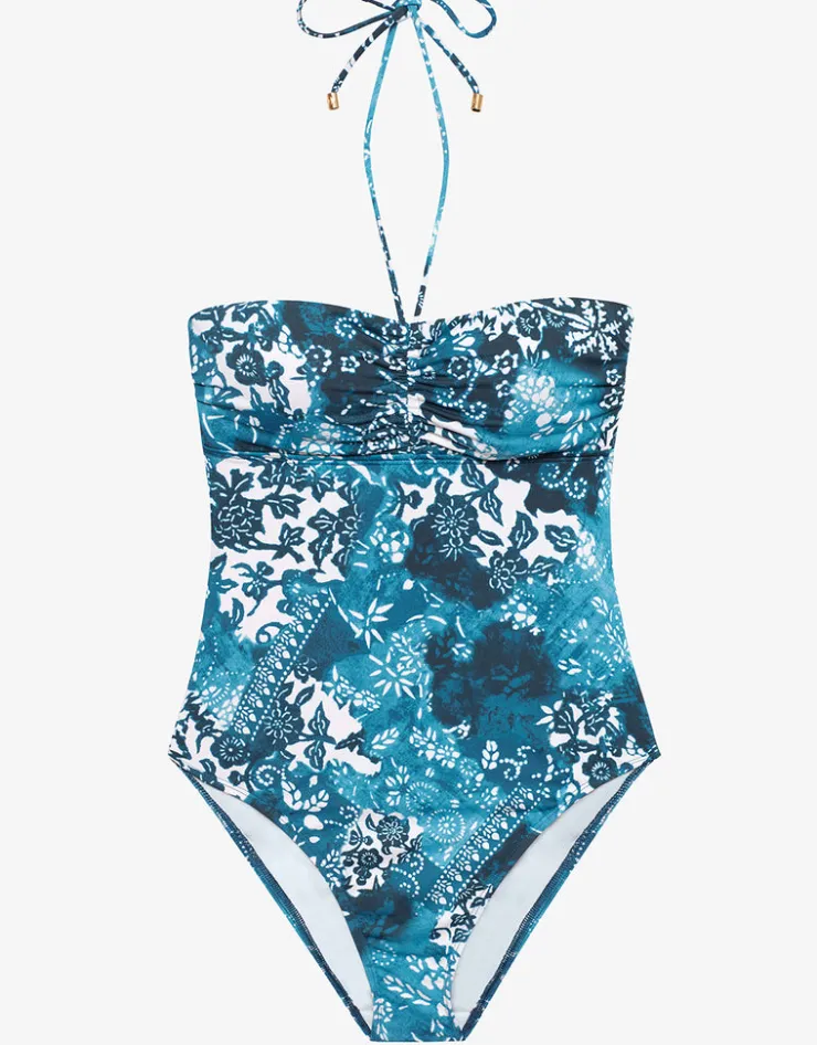 Lauren Ralph Lauren Indigo Patchwork Halter Bandeau Swimsuit Sale
