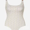 Tessy Indira Round Neck Swimsuit - White and Gold Online