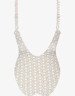 Tessy Indira Round Neck Swimsuit - White and Gold Online