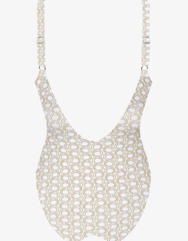 Tessy Indira Round Neck Swimsuit - White and Gold Online