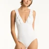 Sea Level Interlace Frill Swimsuit - White Outlet