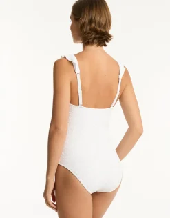 Sea Level Interlace Frill Swimsuit - White Outlet
