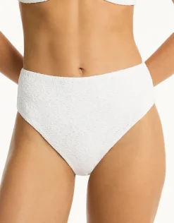Sea Level Interlace Retro High Waist Bikini Pant - White Sale